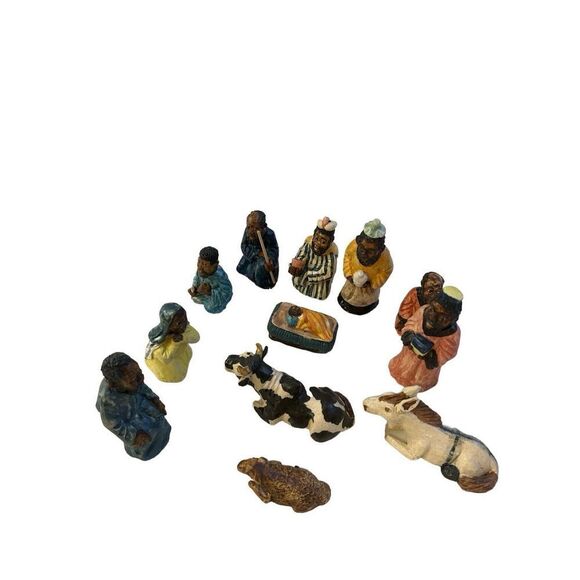 1998 Dedza Black African Africa nativity figures 12 pieces high fired ceramic Ch